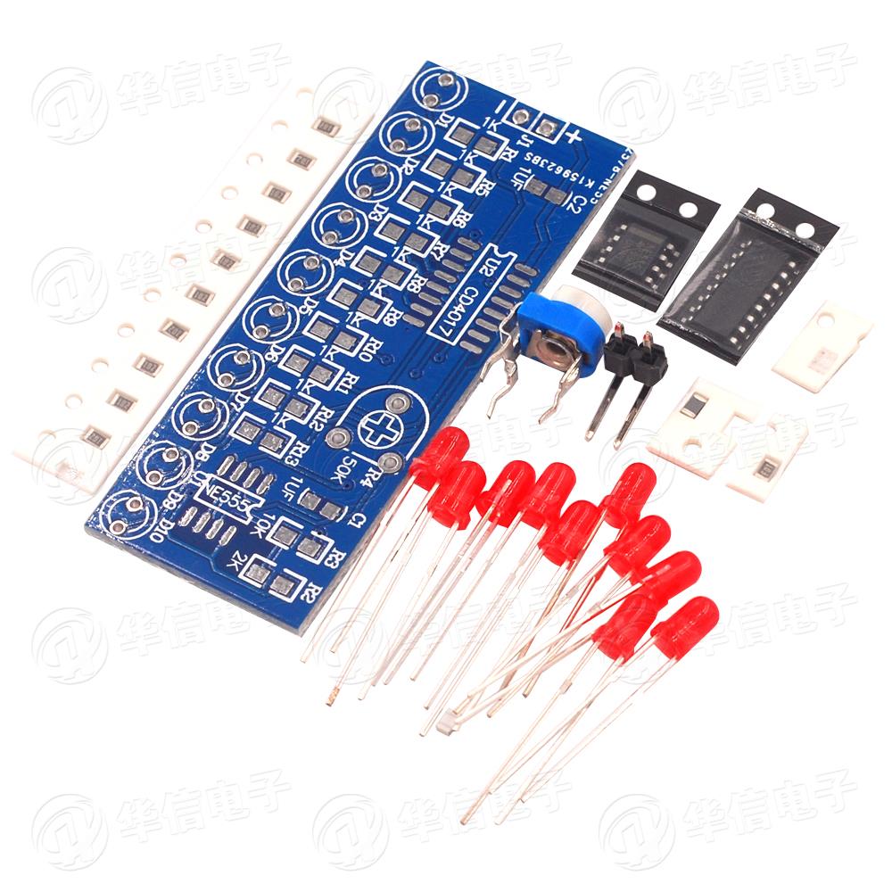 Flowing water lamp kit with NE555 and CD4017